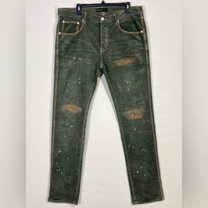 Purple Brand P001 Olive Corduroy Paint Splatter Jeans 36 Designer Streetwear